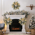8 Pcs 9 Inch Christmas Wreaths for Kitchen Cabinet Artificial Pine Hanging Cedar Wreath with Christmas Balls Golden Twigs and Silver Berries for Front Door Xmas Winter Farmhouse Home Decorations - Image 4
