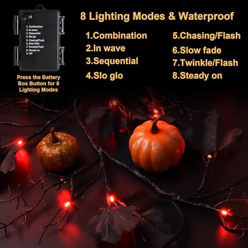 9 FT 72 LED Willow Vine Twig Decor Black Halloween Garland with Orange Lights, 8 Modes & Timer Waterproof Battery Operated for Home Fireplace Mantle Wall Office Indoor Halloween Decorations Party - Image 5