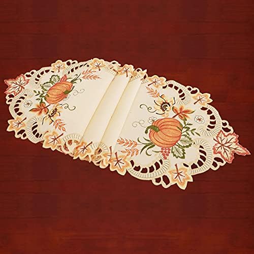 Simhomsen Large Embroidered Thanksgiving Harvest Pumpkins Table Runners for Autumn Or Fall Decorations (14 × 120 Inches) - Image 2