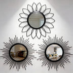 Set of 3 Black Metal Sunburst Wall Mirrors - 12" Round Decorative Art for Living Room Bedroom Bathroom Entryway, No Assembly Required, Rust Resistant Design by HMANGE