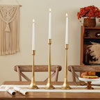 Iron Taper Candle Holder Set of 3 15.5" 14" 12" Decorative Modern Vintage Metal Tall Candlestick Holders for Wedding, Dinning Table,Mantle, Party Decoration（3, Antique Brass） - Image 2