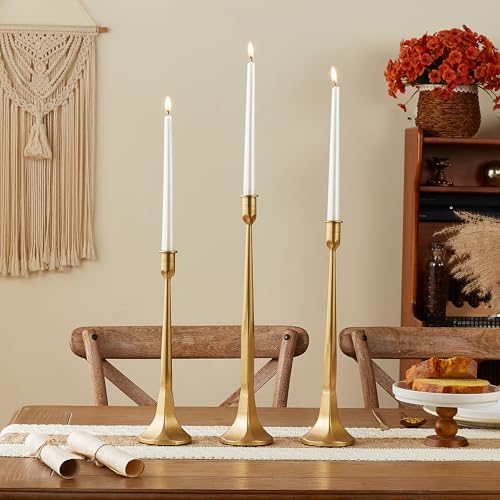 Iron Taper Candle Holder Set of 3 15.5" 14" 12" Decorative Modern Vintage Metal Tall Candlestick Holders for Wedding, Dinning Table,Mantle, Party Decoration（3, Antique Brass） - Image 2