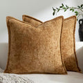 DEZENE Pack of 2 Golden Brown Decorative Throw Pillow Covers 22x22 Cozy Soft Chenille Accent Vintage Square Couch Pillow Covers for Home Decor Bed Sofa Living Room by DEZENE