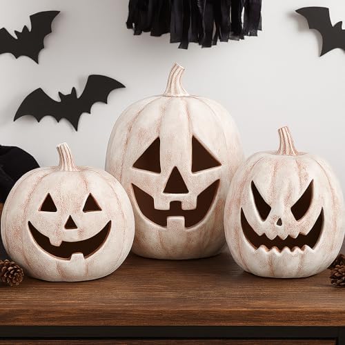 Vicenpal 3 Pcs Resin Halloween Pumpkin Decor Pumpkin Lantern, Terracotta by Vicenpal