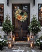 24" Christmas Wreath for Front Door – Artificial Winter Half Wreath with Bronze Maglonia Flower, Gold Ball Ornaments, Berry Clusters for Indoor & Covered Outdoor Holiday Christmas Decoration - Image 4