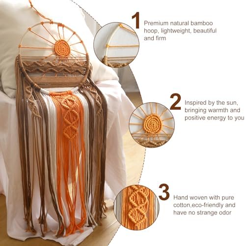 Artilady 2 Pack Macrame Hanging Tapestry Sun Wall Decor, Boho Dream Catcher - Image 2