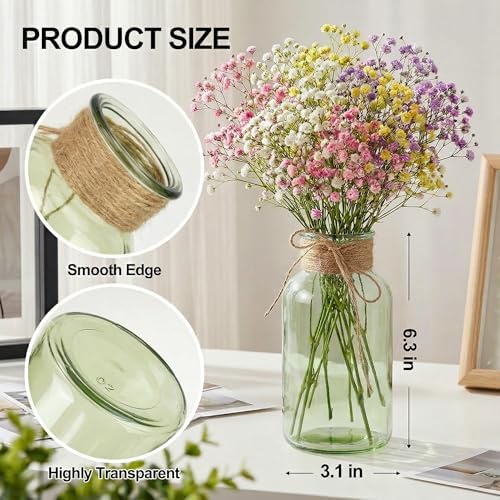 Mason Jars for Centerpiece Glass Flower Bud Vase Green Vases, 6 Pc - Image 2