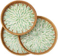 3 Pack Round Rattan Tray with Mother of Pearl Inlay by Ovveroche