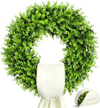 20" Boxwood Wreaths for Front Door – Boxwood Wreath with Sash by Unknown