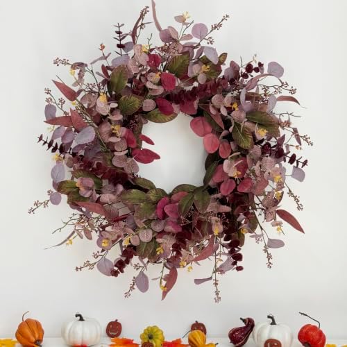 26 Inch Fall Wreaths for Front Door, Artificial Eucalyptus Autumn Wreath - Image 2