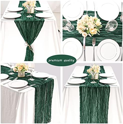 35x72 Inch Dark Green Cheesecloth Table Runner Wedding Holiday Decor - Image 5
