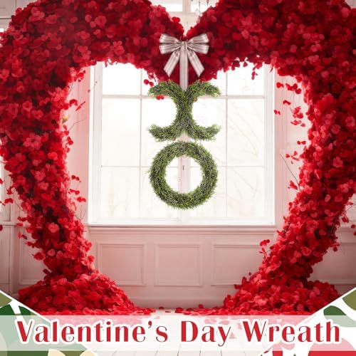 Suncalla 39.4 Inch Valentines Day Wreath with Bow Artificial Greenery XO Valentine's Day Door Wreath Swag Sign for Indoor and Outdoor Porch Front Door Wall Mantels Fireplace Wedding Decor Gift - Image 6