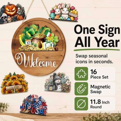 Interchangeable Welcome Sign for Front Door 12 Inch Round Seasonal Decor - Image 2