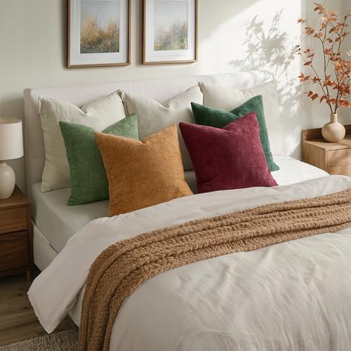 MIULEE Soft Decorative Chenille Pillow Covers Christmas Dark Green 20x20 - Image 3