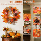 Fall Decor -Fall Wreaths for Front Door Outside,20-Inch Handcrafted Autumn Door Wreath with Colorful Pumpkins,Maple Leaves,and Delicate Bows, Autumn Decorations for Home Porch Thanksgiving Decor - Image 3