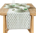 Over&Back 18x108 Hand-Blocked Printed Cotton Table Runner - Washable Table Runners for a Custom Home Decor Tablescape - Perfect for Coffee Table, Dinner Table, Living Room, and More - Green Flower by overback