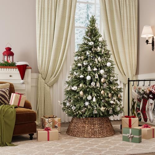 ELYKEN 28 Inch Woven Rattan Christmas Tree Collar, 5-Piece Xmas Tree Skirt - Image 2