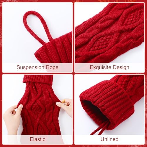 JellyArch 6 Pcs Personalized Christmas Stockings Xmas Stocking with Leather Patches Custom Name Cable Knitted Hanging Family Stockings for Christmas Holiday Fireplace Party Decoration (18 Inches) - Image 4