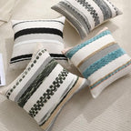 Boho Pillow Covers 18x18 Set of 2 for Couch-Modern Farmhouse Sofa Decorative Blue Throw Pillow Covers Textured Chenille Cushion Covers Outdoor Netural Bohemian Pillow Cases Square - Image 6
