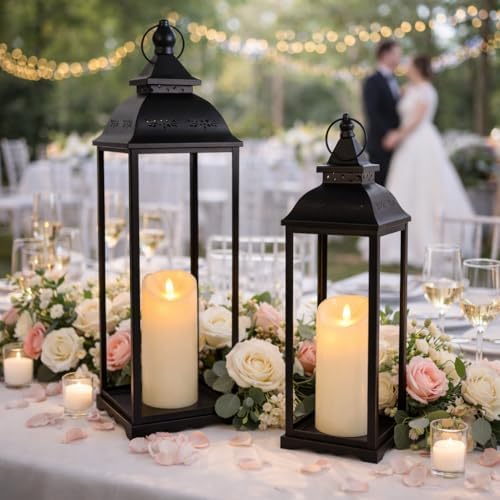 Large Decorative Candle Lanterns, 2Pcs Floor Lanterns for Indoor Outdoor - Image 4
