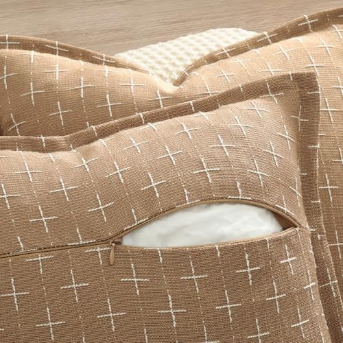 ZWJD Throw Pillow Pillow Covers 22x22 Set of 2 Soft Polyester Textured Pillow Covers with Stylish Flange Edge Cozy Farmhouse Throw Pillows for Couch Bed Sofa Living Room Camel - Image 3