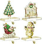 GUOER 4 Pack Christmas Stocking Holder Set for Mantle Christmas Decorations Mantle Fireplace Topper-House, Sleigh,Snowman and Christmas Tree Hangers Decorative Metal Hanger(Golden) by GUOER