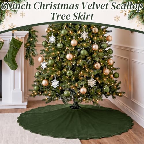 RoundFunny Green Christmas Tree Skirt Velvet Tree Skirts, 60 Inch - Image 6