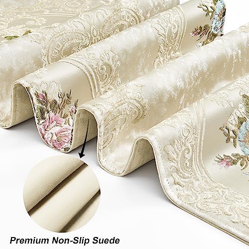Loom and Mill Elegant Floral Jacquard Table Runner 13x72 inch, Pearly Beige - Image 4