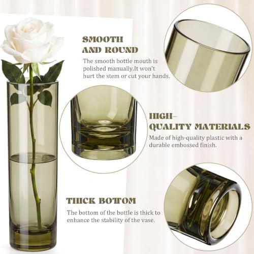 Didaey 24 Pcs Acrylic Bud Vases Green, Cylinder Vase for Rose Centerpieces - Image 6