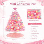 2FT Pink Mini Christmas Tree with Lights, Balls Tree Skirt 8 Lighting Modes - Image 4