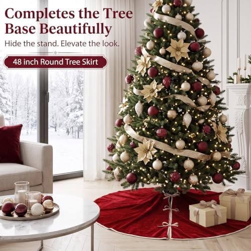 48 Inch Christmas Velvet Tree Skirt Red Xmas Tree Skirt with Gold Border - Image 5