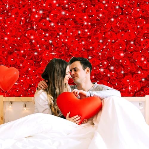 Valentine's Day Red Rose Flower Wall Backdrops 12x10 FT Wedding Bridal Shower Party Decorations Girls Birthday Backdrop Cake Table Tea Party Photoshoot Decorations Photo Studio Props - Image 5