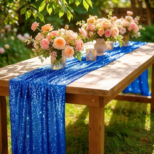 ShinyBeauty Blue Sequin Table Runner 108 Inch, 15 Pack Wedding Party - Image 2