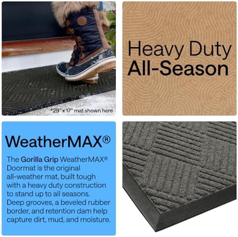 GORILLA GRIP WeatherMAX Door Mat, Indoor Outdoor Use, 72x24, Gray Diamond - Image 3