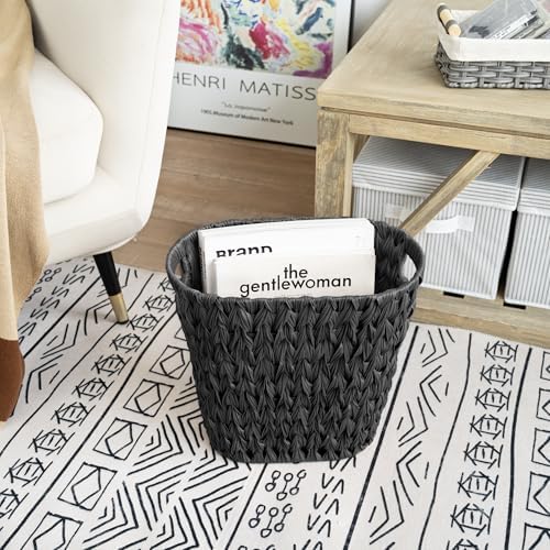 GRANNY SAYS Wicker Trash Can, Wicker Waste Basket for Bathroom, Black - Image 3