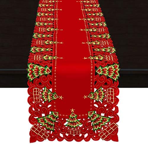 Grelucgo Embroidered Christmas Holiday Holly Tree Table Runner, Dresser Scarf, Rectangular 16 x 132 Inch - Image 5