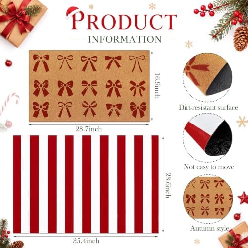 Tinideya 2 Pcs Christmas Layered Doormat Set, Red Bows - Image 2