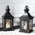 TRIROCKS Set of 2 Decorative Candle Lantern 11'' High Metal Candle Holder Hanging Lantern Perfect for Home Decor Halloween Living Room Parties Events Tabletop Indoors Outdoors (Black with Gold Brush) - Image 3