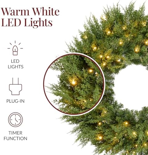 Best Choice Products Pre-Lit Cedar Cypress Christmas Wreath w/Twinkling LEDs, 48in Realistic Large Indoor/Outdoor Holiday Decor for Door, Plug-in - Image 5