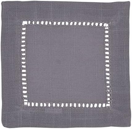 SARO LIFESTYLE Classic Hemstitch Cocktail Napkins (Set of 12) - Elegant Cloth Cocktail Napkins with Textured Fabric and Hemstitched Border for Entertaining and Table Settings, 6"x6", Slate by SaroLifestyle