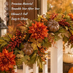 Grooy Fall Garland for Mantle, 6FT Pumpkin Maple Leaves Garland - Image 3
