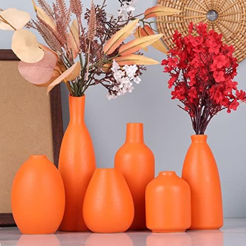 Orange Ceramic Bud Vases Set of 6, Farmhouse Decor, Fireplace Decor, Mantle & Shelf Decor, Home Decoration for Living Room, Entrance, Bathroom, Kitchen & Office, Coffee Table Decor, Bud vases in Bulk - Image 6