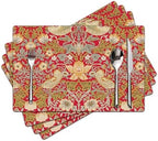 Strawberry Thief Red Placemats - Placemats Set of 4 Faux Leather Heat Resistant for Dinner Table, Non-Slip Waterproof Oil-Proof Washable Reusable Placemat for Indoor Outdoor Kitchen by Unknown