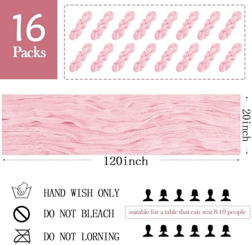 16 Pack Light Pink Cheesecloth Table Runner 20 x 120 inch Gauze Table Runners 10 FT Long,Semi Sheer Boho Cheese Cloth Fabric Table Runner Bulk for Wedding,Party,Baby Shower,Bridal Shower Decoration - Image 2