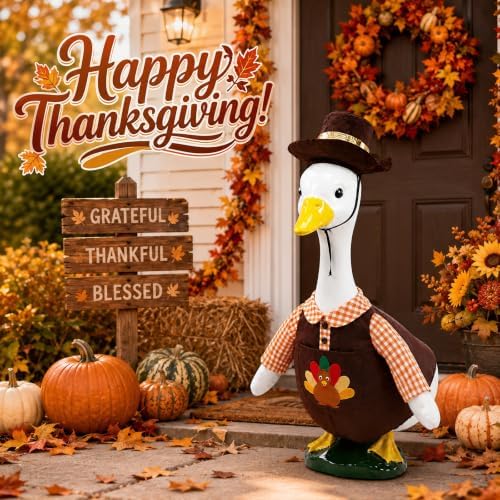 4 Sets Porch Goose Outfits for 23" Lawn Goose Statue, Seasonal Goose Clothes Bundle for Easter, Halloween, Thanksgiving & Christmas, Holiday Costume Set for Outdoor Patio, Garden & Farmhouse Decor - Image 6