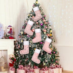 Pink Christmas Stockings Set of 6 - Lage Elegant Faux Fur Xmas Stockings with Silver Christmas Tree Snowflake Designs, Pink Christmas Decoration for Holiday Party Home - Image 5