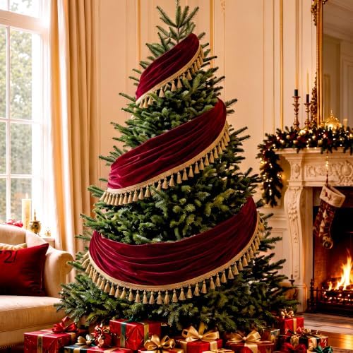 Red Velvet Christmas Banner 120 x 30 Inch Vintage Mantel Garlands by Unknown
