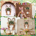 Norme 18 Inch Easter Bunny Wreath Spring Artificial Flower Rabbit Rattan Wreath with Rabbit Tail Feet Green Twig and Berries Linen Bow Knot for Farmhouse Front Door Farmhouse Wall Home Window Decor - Image 6