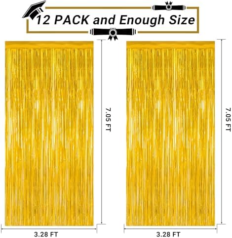 12 Pack 2026 Graduation Decorations, 3.28 FT x 7.05 FT Gold Backdrop Curtains, Metallic Class of 2026 Backdrop Fringe Curtains Foil Streamer, Gold Grad Decorations 2026 Party Supplies - Image 2