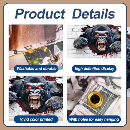 16x7ft Breaking Wall Gorilla Garage Door Banner- Smashing Brick Wall Backdrop, Large Hanging 2 cars Garage Decorations - for Halloween & Birthday Party Funny Novelty Background Sign, Man Cave Decor - Image 4